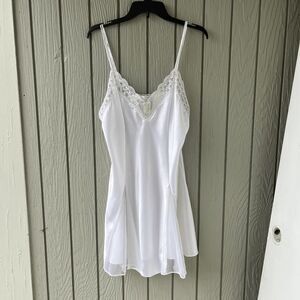 Vintage Val Mode White Satin Slip Dress w/ Pearl Lace – Large